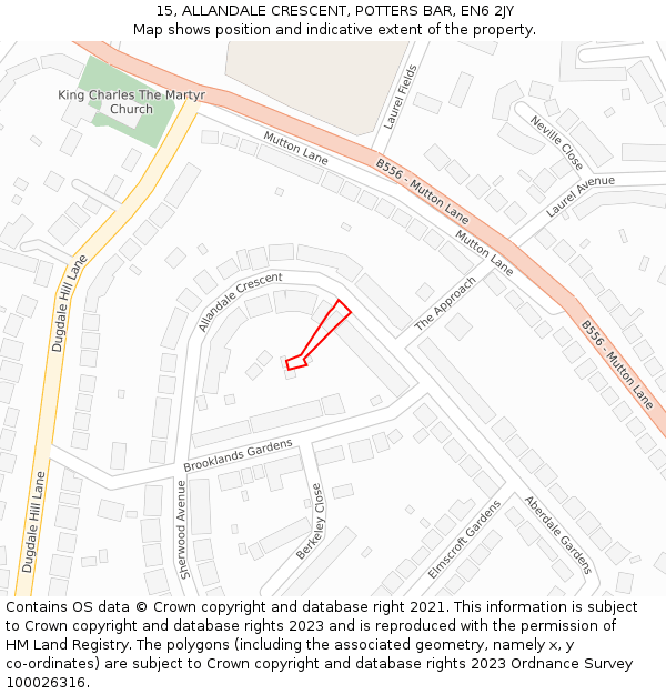 15, ALLANDALE CRESCENT, POTTERS BAR, EN6 2JY: Location map and indicative extent of plot