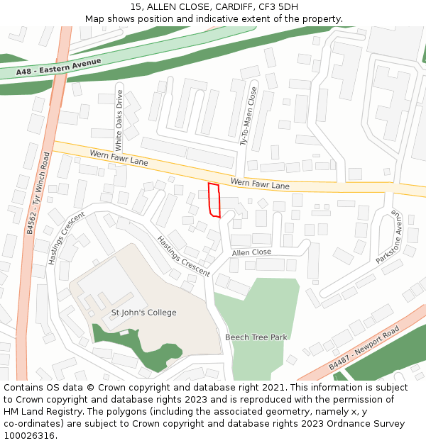 15, ALLEN CLOSE, CARDIFF, CF3 5DH: Location map and indicative extent of plot