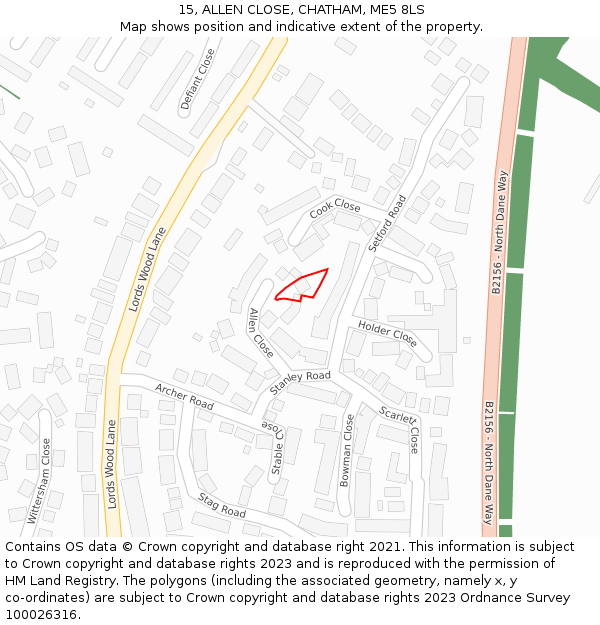 15, ALLEN CLOSE, CHATHAM, ME5 8LS: Location map and indicative extent of plot