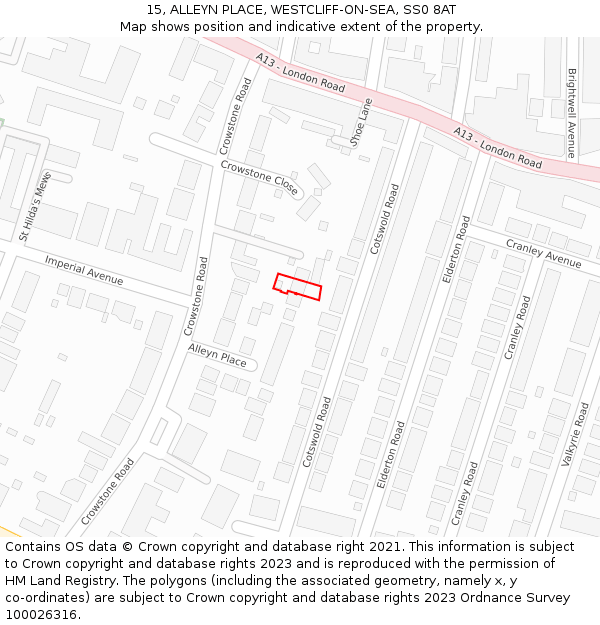 15, ALLEYN PLACE, WESTCLIFF-ON-SEA, SS0 8AT: Location map and indicative extent of plot