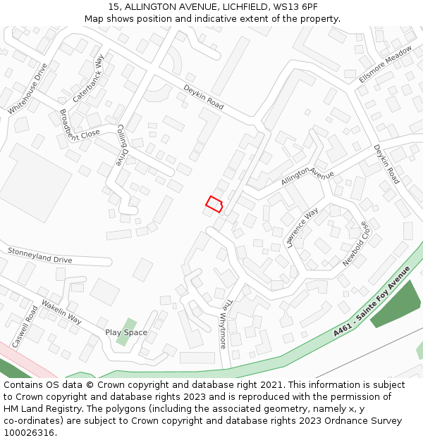15, ALLINGTON AVENUE, LICHFIELD, WS13 6PF: Location map and indicative extent of plot