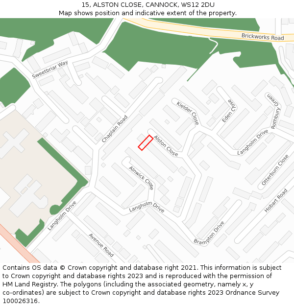 15, ALSTON CLOSE, CANNOCK, WS12 2DU: Location map and indicative extent of plot