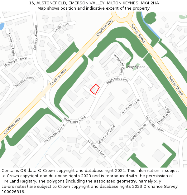 15, ALSTONEFIELD, EMERSON VALLEY, MILTON KEYNES, MK4 2HA: Location map and indicative extent of plot