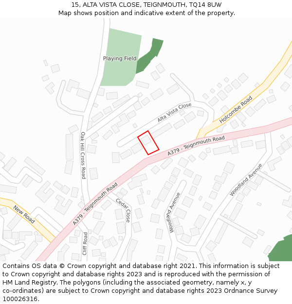 15, ALTA VISTA CLOSE, TEIGNMOUTH, TQ14 8UW: Location map and indicative extent of plot
