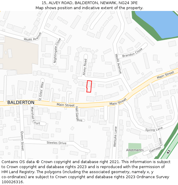 15, ALVEY ROAD, BALDERTON, NEWARK, NG24 3PE: Location map and indicative extent of plot