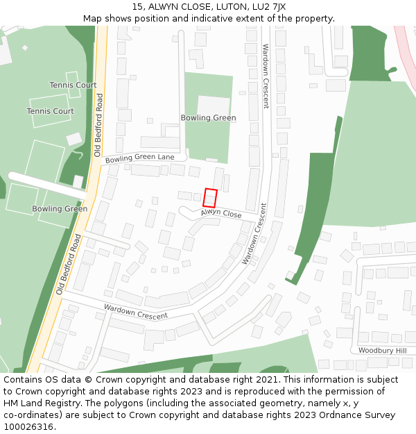 15, ALWYN CLOSE, LUTON, LU2 7JX: Location map and indicative extent of plot