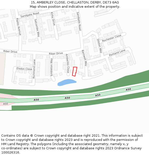15, AMBERLEY CLOSE, CHELLASTON, DERBY, DE73 6AG: Location map and indicative extent of plot