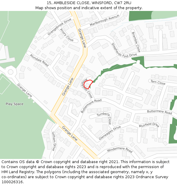 15, AMBLESIDE CLOSE, WINSFORD, CW7 2RU: Location map and indicative extent of plot