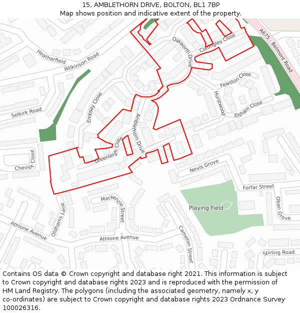 15, AMBLETHORN DRIVE, BOLTON, BL1 7BP: Location map and indicative extent of plot