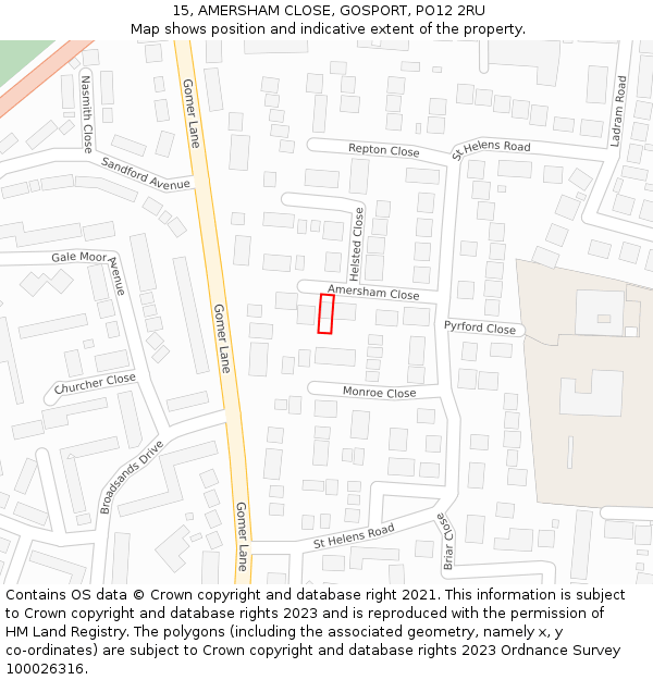 15, AMERSHAM CLOSE, GOSPORT, PO12 2RU: Location map and indicative extent of plot