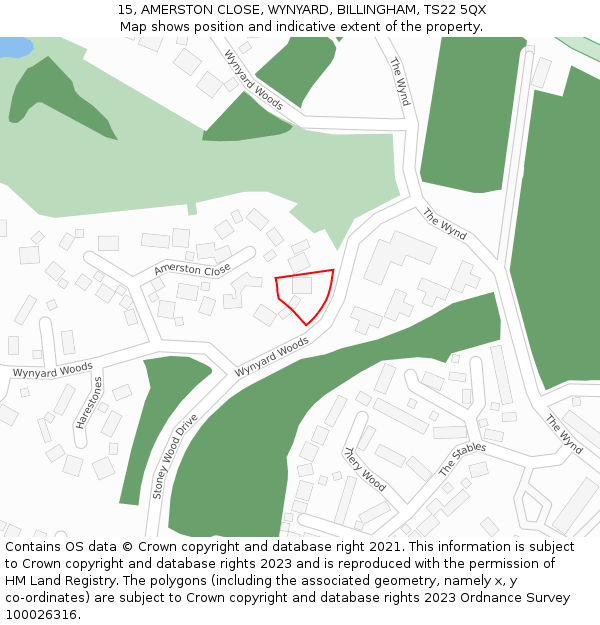 15, AMERSTON CLOSE, WYNYARD, BILLINGHAM, TS22 5QX: Location map and indicative extent of plot