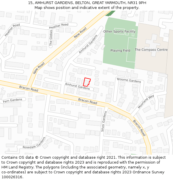 15, AMHURST GARDENS, BELTON, GREAT YARMOUTH, NR31 9PH: Location map and indicative extent of plot