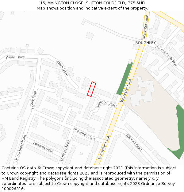 15, AMINGTON CLOSE, SUTTON COLDFIELD, B75 5UB: Location map and indicative extent of plot