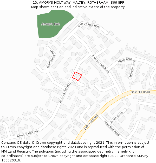 15, AMORYS HOLT WAY, MALTBY, ROTHERHAM, S66 8RF: Location map and indicative extent of plot