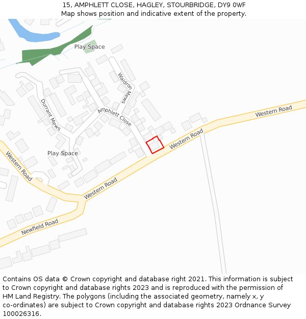 15, AMPHLETT CLOSE, HAGLEY, STOURBRIDGE, DY9 0WF: Location map and indicative extent of plot