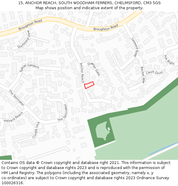15, ANCHOR REACH, SOUTH WOODHAM FERRERS, CHELMSFORD, CM3 5GS: Location map and indicative extent of plot