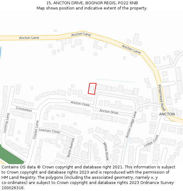 15, ANCTON DRIVE, BOGNOR REGIS, PO22 6NB: Location map and indicative extent of plot