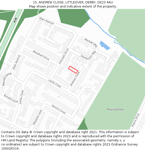 15, ANDREW CLOSE, LITTLEOVER, DERBY, DE23 4AU: Location map and indicative extent of plot