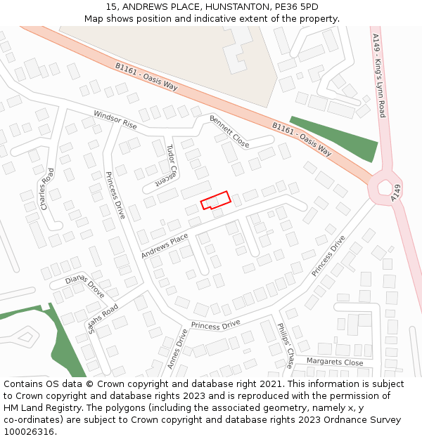 15, ANDREWS PLACE, HUNSTANTON, PE36 5PD: Location map and indicative extent of plot