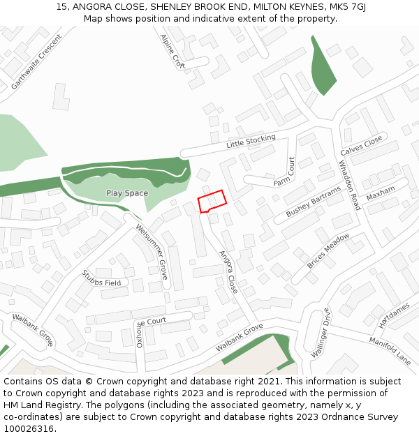 15, ANGORA CLOSE, SHENLEY BROOK END, MILTON KEYNES, MK5 7GJ: Location map and indicative extent of plot