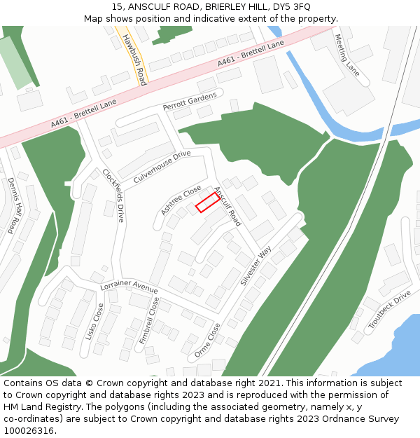 15, ANSCULF ROAD, BRIERLEY HILL, DY5 3FQ: Location map and indicative extent of plot