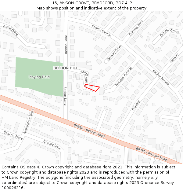 15, ANSON GROVE, BRADFORD, BD7 4LP: Location map and indicative extent of plot