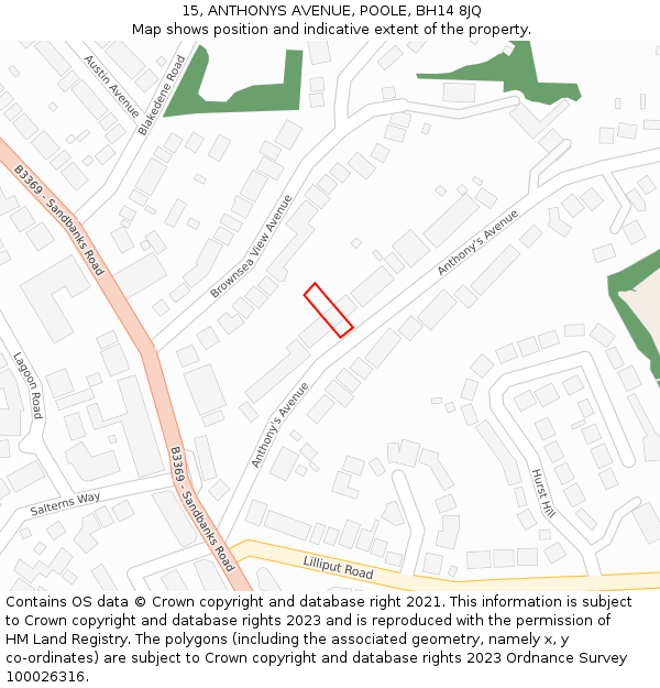 15, ANTHONYS AVENUE, POOLE, BH14 8JQ: Location map and indicative extent of plot