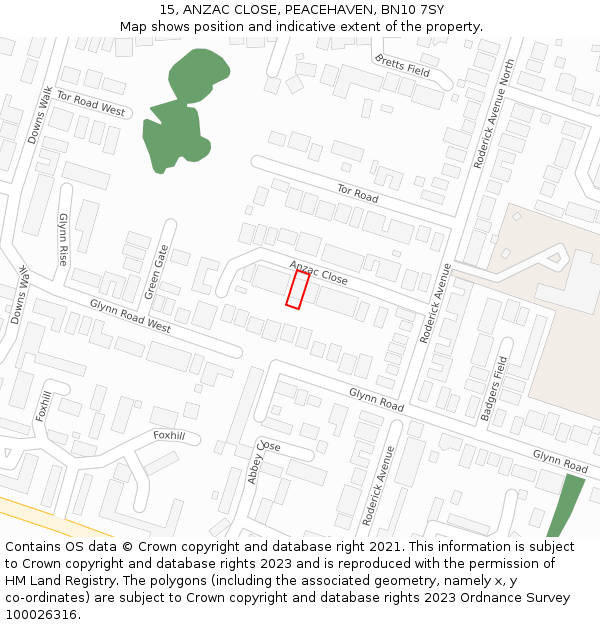 15, ANZAC CLOSE, PEACEHAVEN, BN10 7SY: Location map and indicative extent of plot