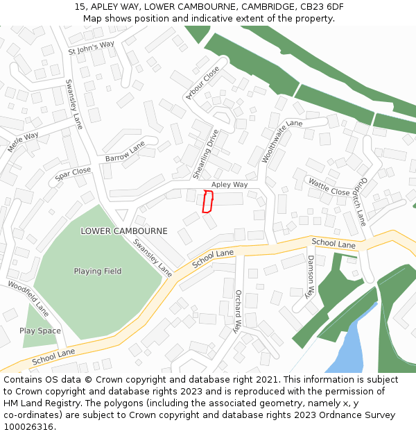 15, APLEY WAY, LOWER CAMBOURNE, CAMBRIDGE, CB23 6DF: Location map and indicative extent of plot