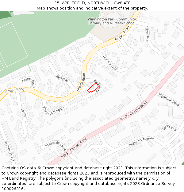 15, APPLEFIELD, NORTHWICH, CW8 4TE: Location map and indicative extent of plot