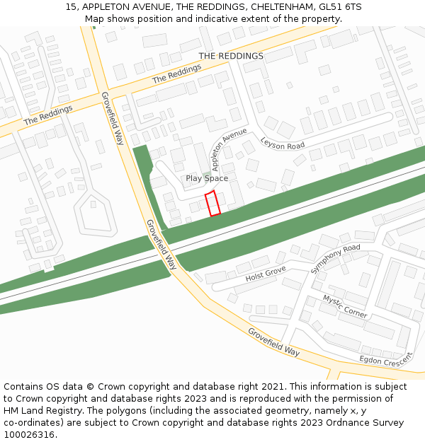 15, APPLETON AVENUE, THE REDDINGS, CHELTENHAM, GL51 6TS: Location map and indicative extent of plot