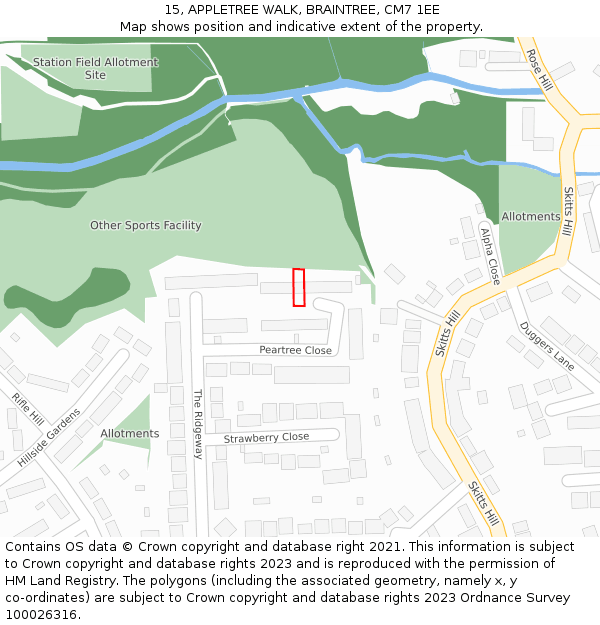 15, APPLETREE WALK, BRAINTREE, CM7 1EE: Location map and indicative extent of plot