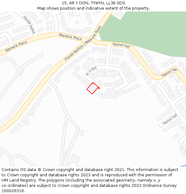 15, AR Y DON, TYWYN, LL36 0DS: Location map and indicative extent of plot