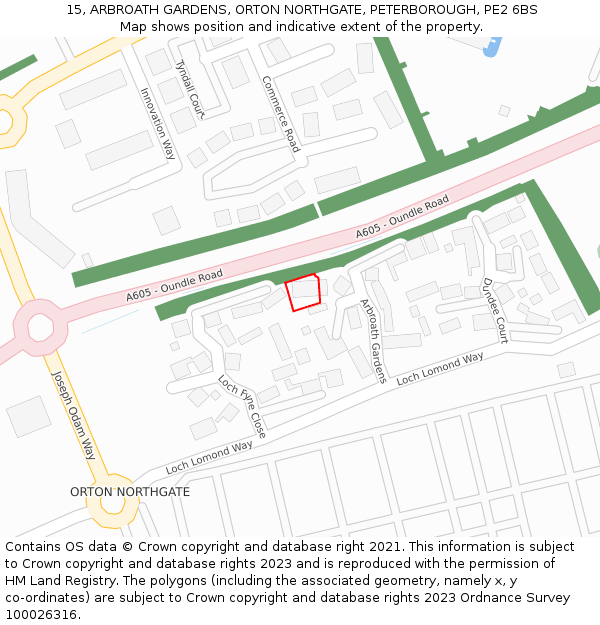 15, ARBROATH GARDENS, ORTON NORTHGATE, PETERBOROUGH, PE2 6BS: Location map and indicative extent of plot