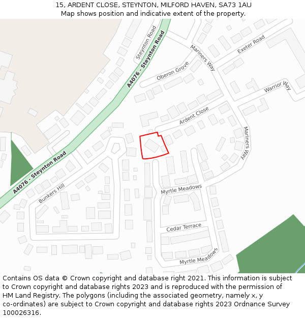 15, ARDENT CLOSE, STEYNTON, MILFORD HAVEN, SA73 1AU: Location map and indicative extent of plot