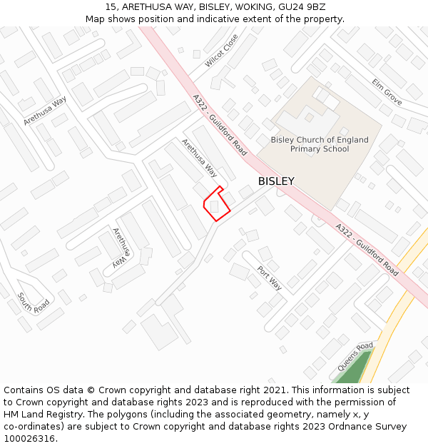 15, ARETHUSA WAY, BISLEY, WOKING, GU24 9BZ: Location map and indicative extent of plot