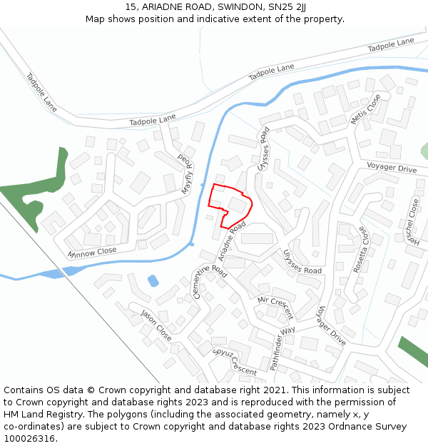 15, ARIADNE ROAD, SWINDON, SN25 2JJ: Location map and indicative extent of plot