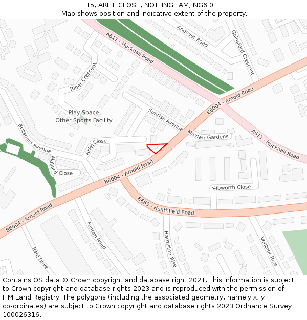 15, ARIEL CLOSE, NOTTINGHAM, NG6 0EH: Location map and indicative extent of plot