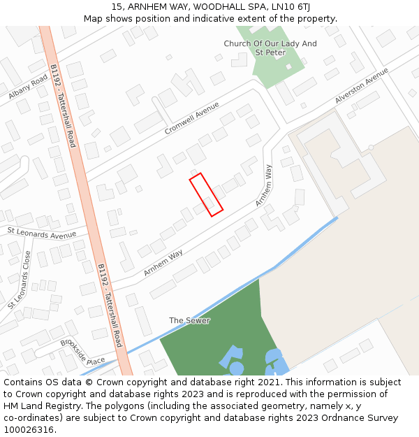 15, ARNHEM WAY, WOODHALL SPA, LN10 6TJ: Location map and indicative extent of plot