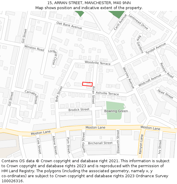 15, ARRAN STREET, MANCHESTER, M40 9NN: Location map and indicative extent of plot