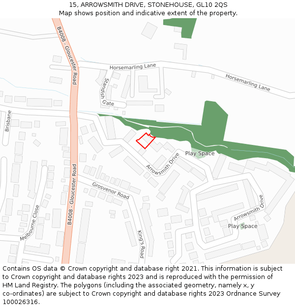 15, ARROWSMITH DRIVE, STONEHOUSE, GL10 2QS: Location map and indicative extent of plot