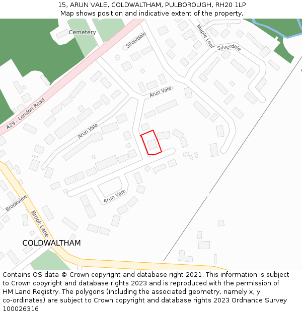 15, ARUN VALE, COLDWALTHAM, PULBOROUGH, RH20 1LP: Location map and indicative extent of plot