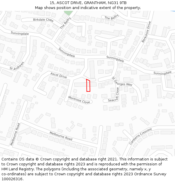 15, ASCOT DRIVE, GRANTHAM, NG31 9TB: Location map and indicative extent of plot