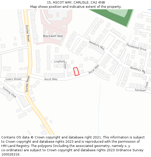 15, ASCOT WAY, CARLISLE, CA2 4NB: Location map and indicative extent of plot