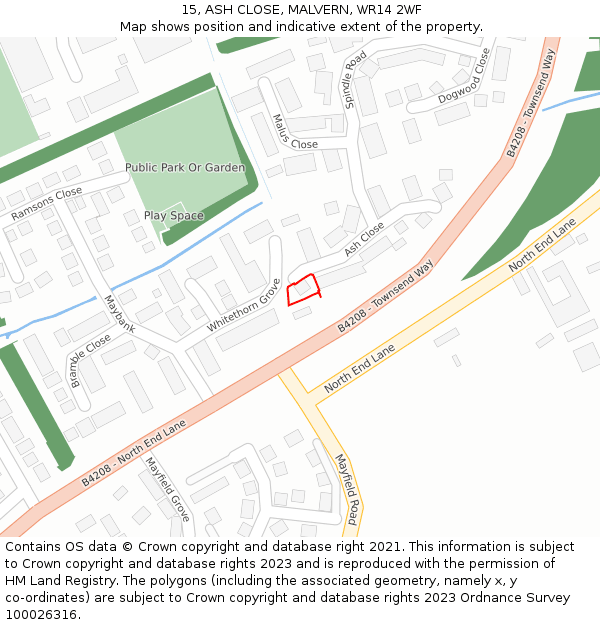 15, ASH CLOSE, MALVERN, WR14 2WF: Location map and indicative extent of plot