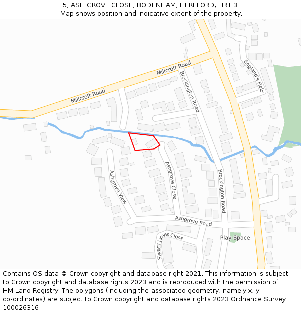 15, ASH GROVE CLOSE, BODENHAM, HEREFORD, HR1 3LT: Location map and indicative extent of plot