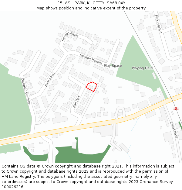 15, ASH PARK, KILGETTY, SA68 0XY: Location map and indicative extent of plot