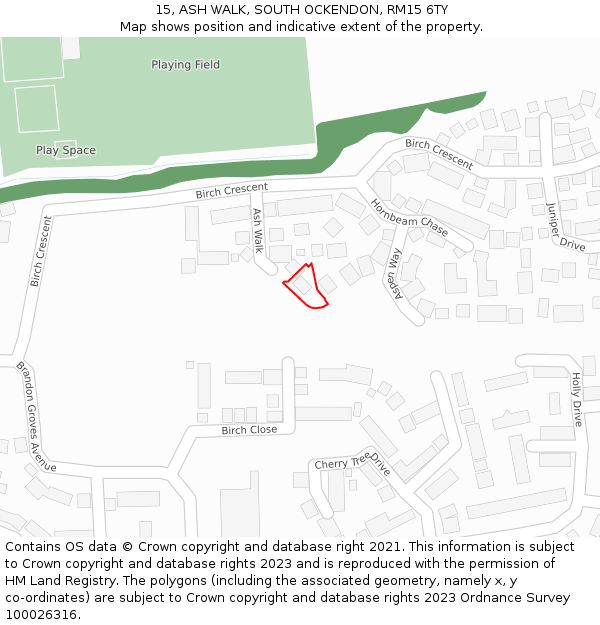 15, ASH WALK, SOUTH OCKENDON, RM15 6TY: Location map and indicative extent of plot