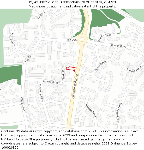 15, ASHBED CLOSE, ABBEYMEAD, GLOUCESTER, GL4 5TT: Location map and indicative extent of plot