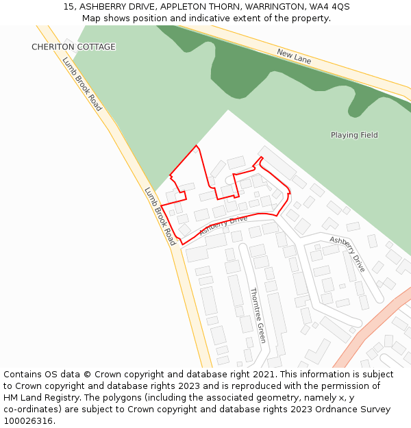 15, ASHBERRY DRIVE, APPLETON THORN, WARRINGTON, WA4 4QS: Location map and indicative extent of plot